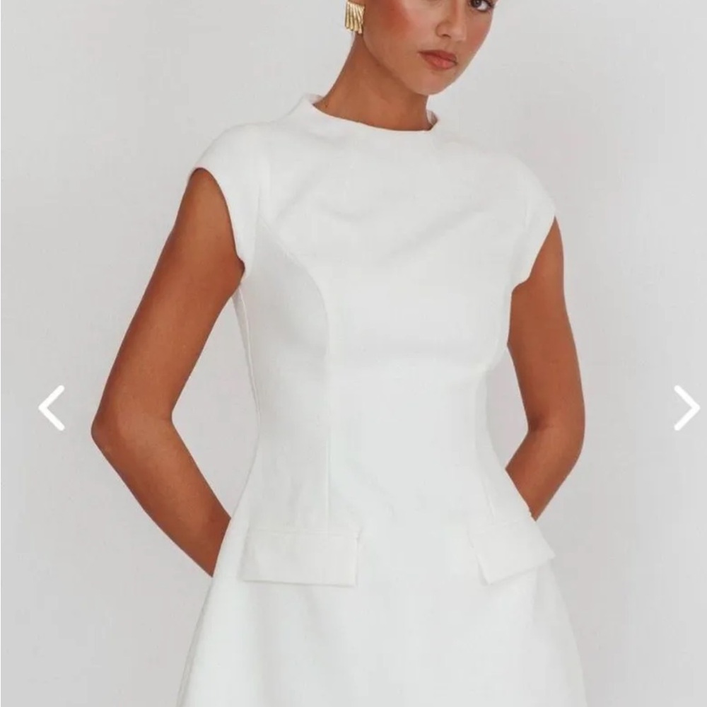 White Sheath Mini Dress with Mock Neck